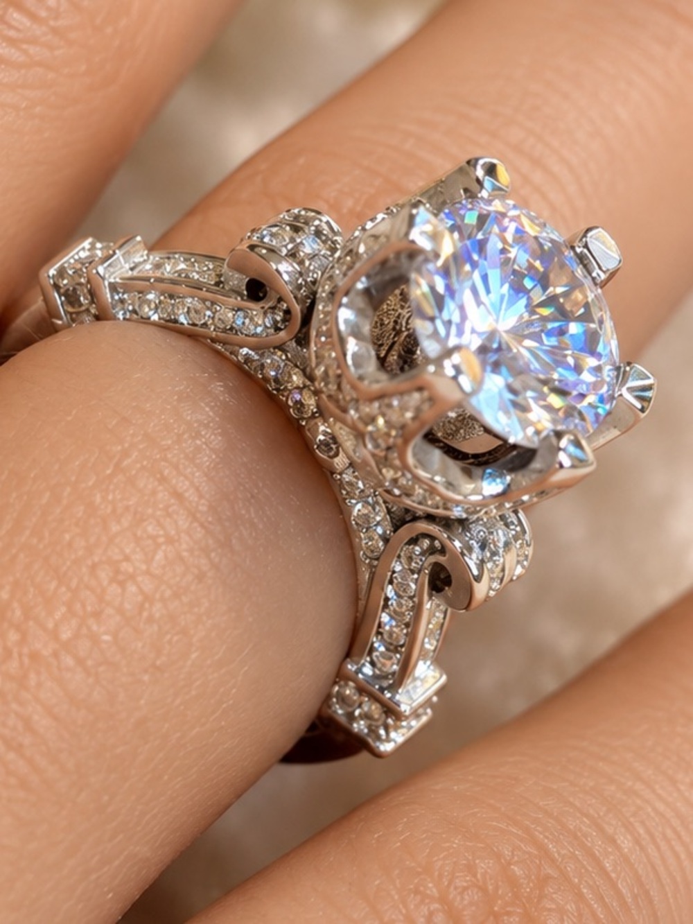 Beautiful Round Cut Stainless Steel  AAA CZ  Ring Women's  7